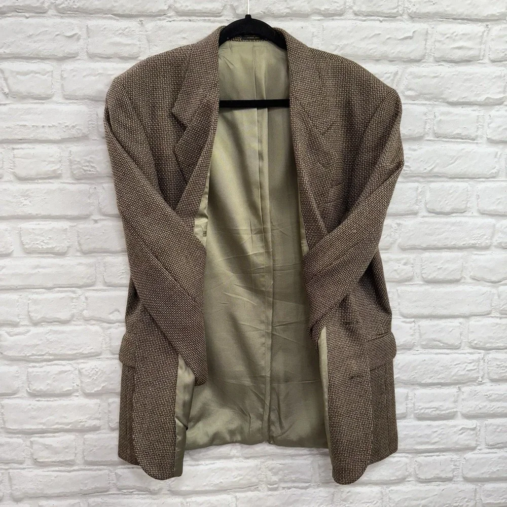Vtg Oscar de‎ la Renta Mens Sport Coat Blazer 41R 100% Wool 2 Button Houndstooth